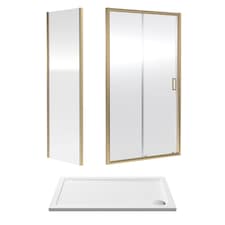 1200x700mm Sliding Shower Suite with Side Panel & Resin Tray in Brushed Brass Finish | Copper | Brushed Brass | 3
