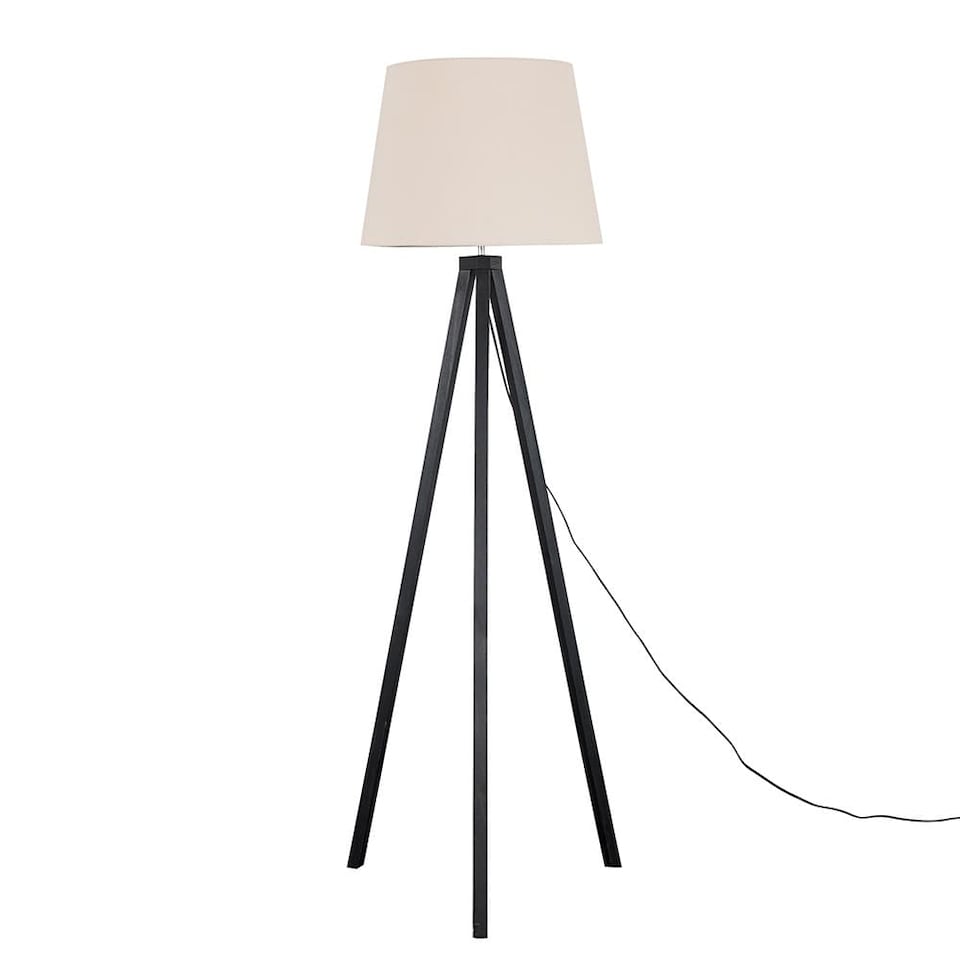 image 1 of ValueLights Barbro Black Tripod Floor Lamp Cream Taper Shade & Bulb