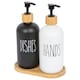 image 1 of Harbour Housewares 2pc Glass Hand & Dish Soap Dispenser Set with Bamboo Tray - 500ml - White/Black