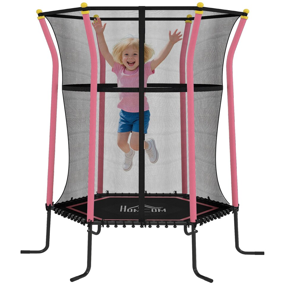 image 1 of HOMCOM 5.4FT Kids Trampoline With Enclosure Indoor Outdoor, Pink