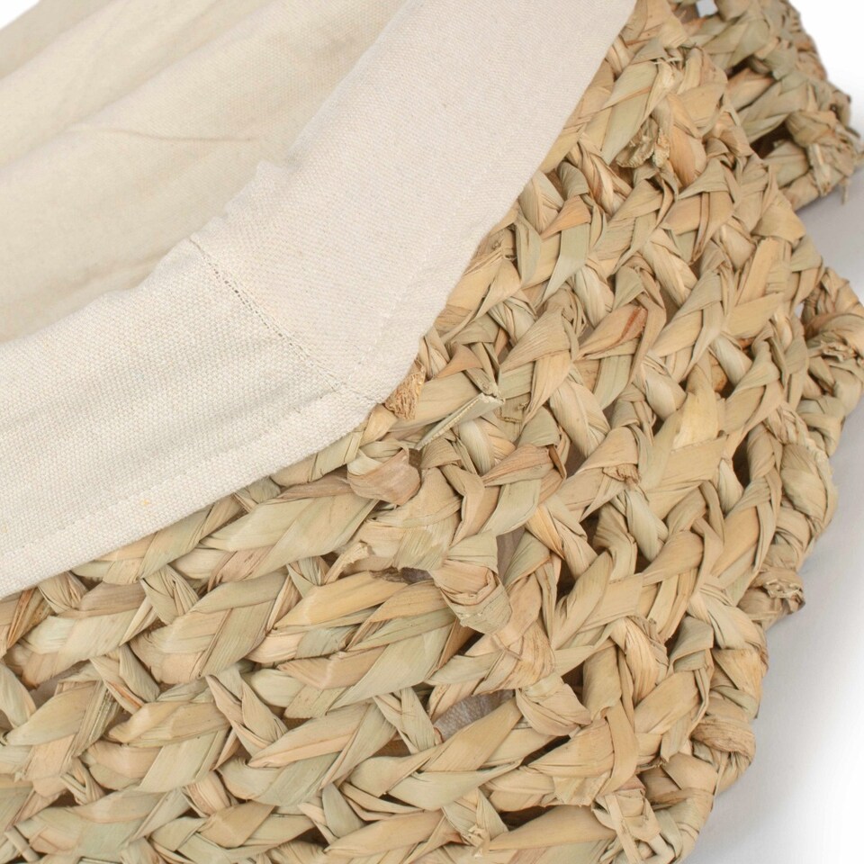 image 1 of Small Thatch Grass Woven Storage Basket with White Cotton Lining | Green | Green | S
