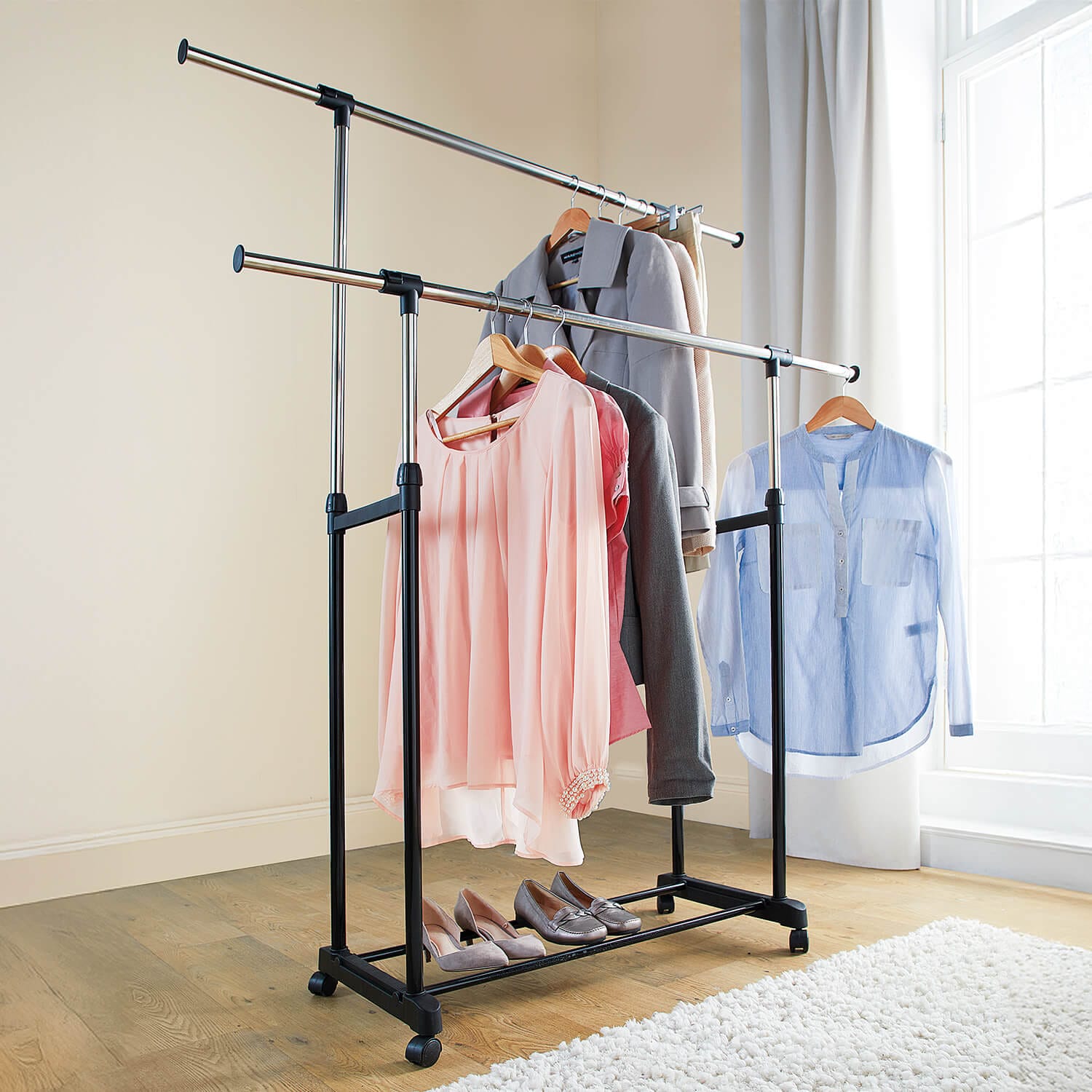 Coopers Of Stortford Rolling Clothes Rail Extendable Hanging Storage 2.5m