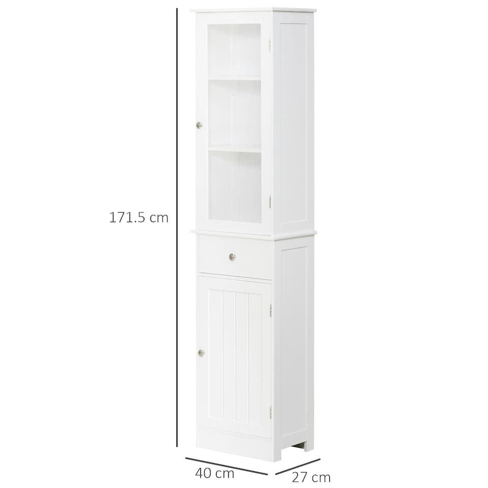 image 1 of kleankin Storage Cabinet Organizer Tower with Multiple Shelves & Drawer, White