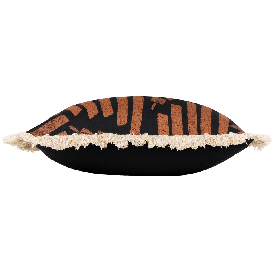 image 1 of Paoletti Oromo Printed Geometric Fringed Cushion, Brown , 45 x 45cm