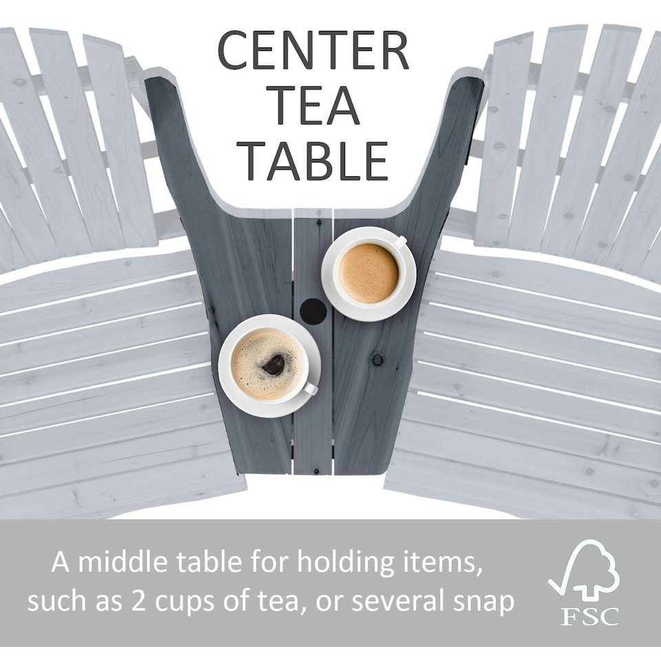 image 1 of Outsunny Wooden Outdoor Double Adirondack Chair with Table Dark Grey