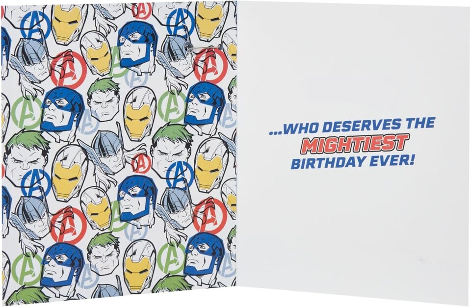 image 1 of Marvel The Avengers Hero Design Grandson Birthday Card with Badge