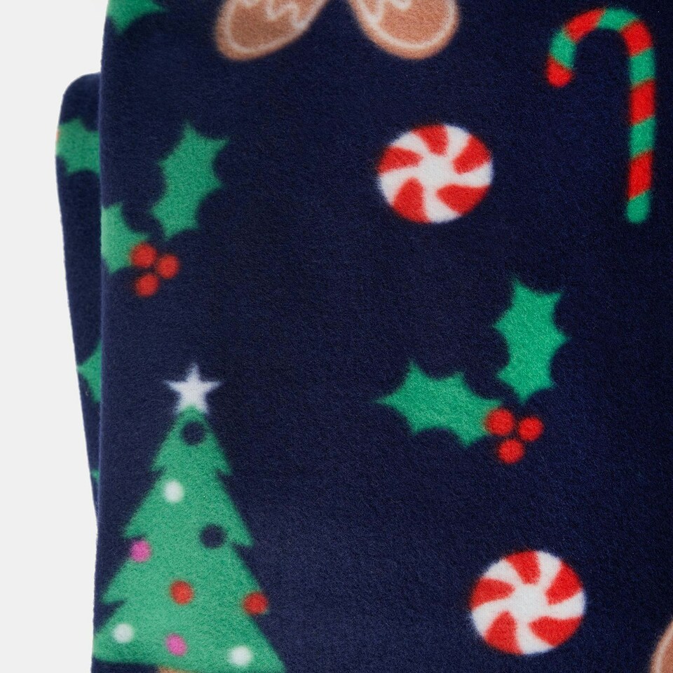 image 1 of OHS Gingerbread Man Print Polar Fleece Blanket Throw, 120x150cm - Navy Blue