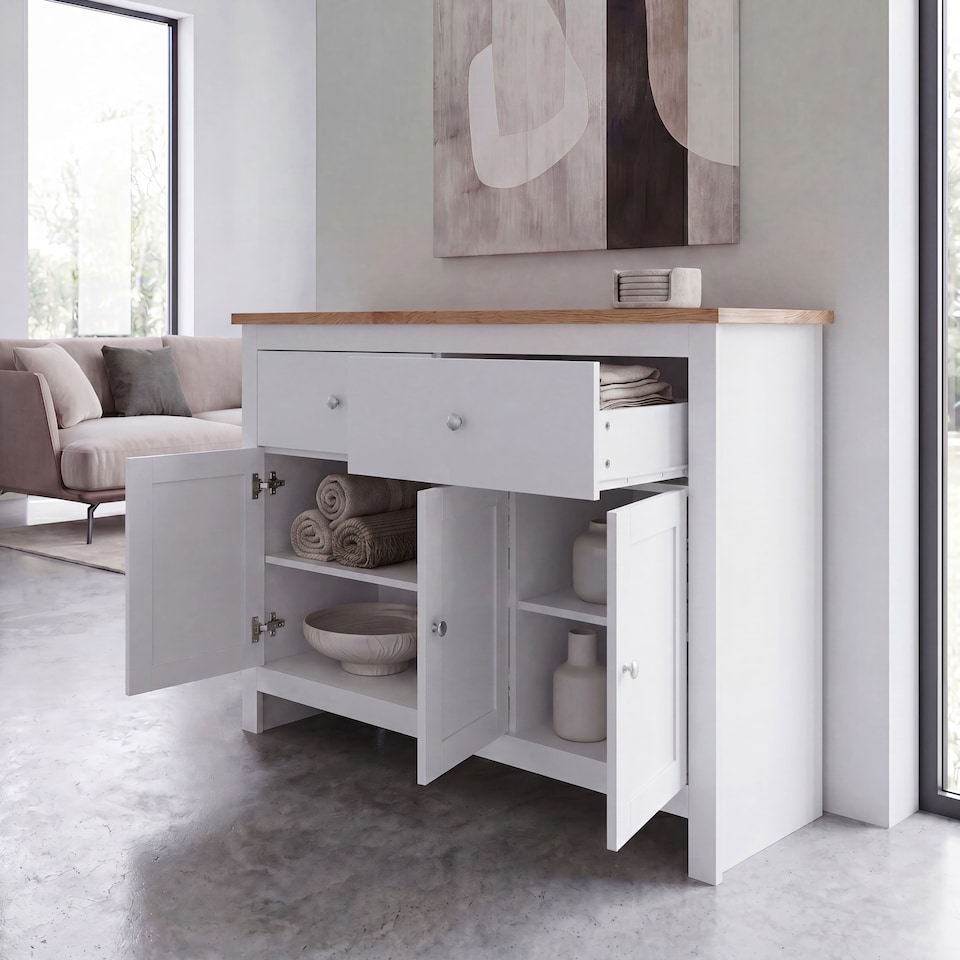 image 1 of Vida Designs Arlington 2 Drawer 3 Door Sideboard Shaker Buffet Cabinet Storage, White & Oak | White | White & Oak | 1