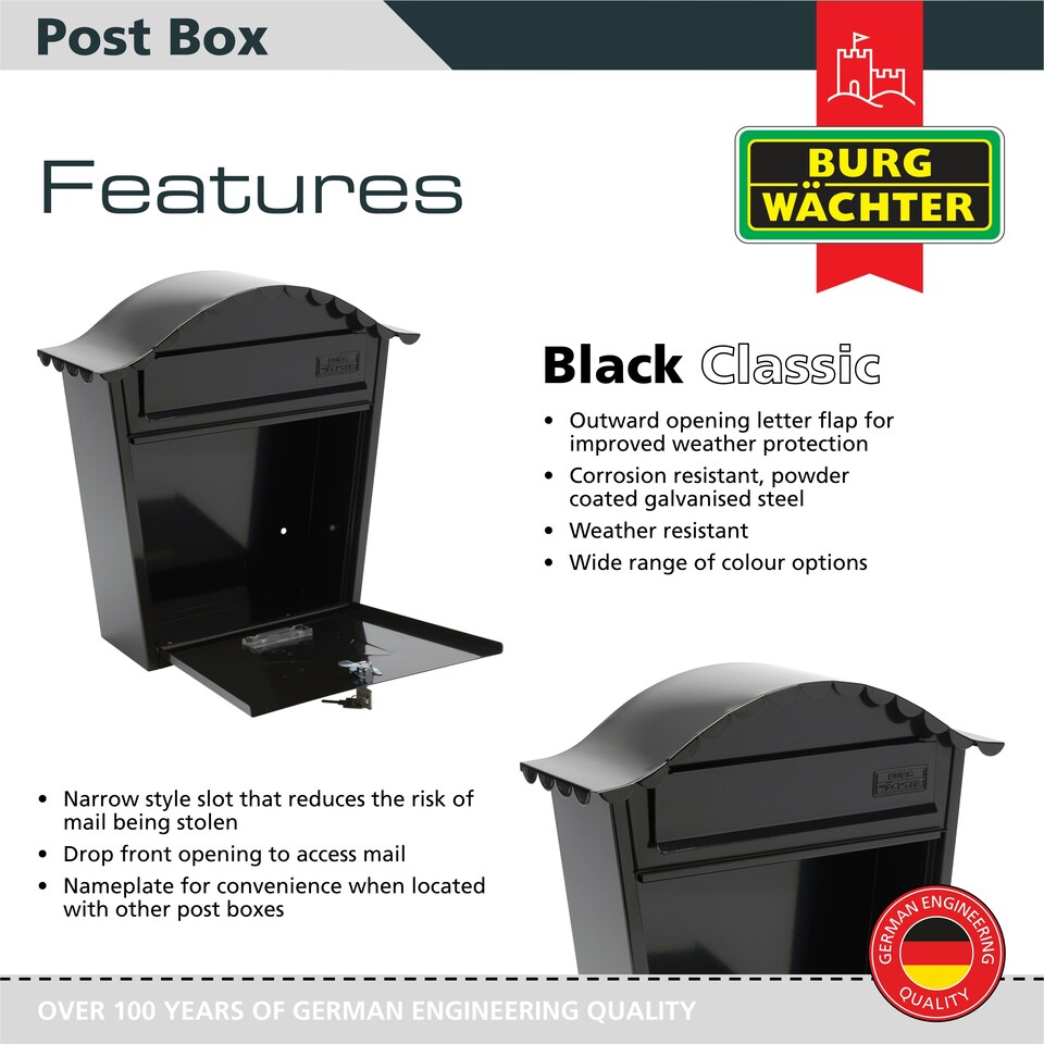 image 1 of Burg-Wachter Classic Wall Mounted Galvanised Steel Lockable Weatherproof Post Box - 36x37x13cm Grey | French Grey