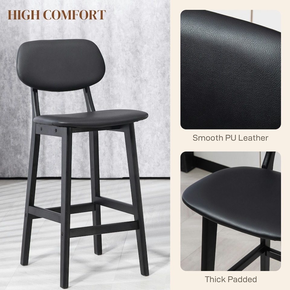 image 1 of HOMCOM Breakfast Bar stools Set of 2 with PU Leather Cover, Wood Legs