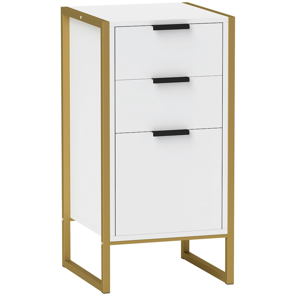 image 1 of HOMCOM Industrial 3-Drawer Bedroom Chest of Drawers with Metal Frame, White | White | 39cmx40cmx76.5cm