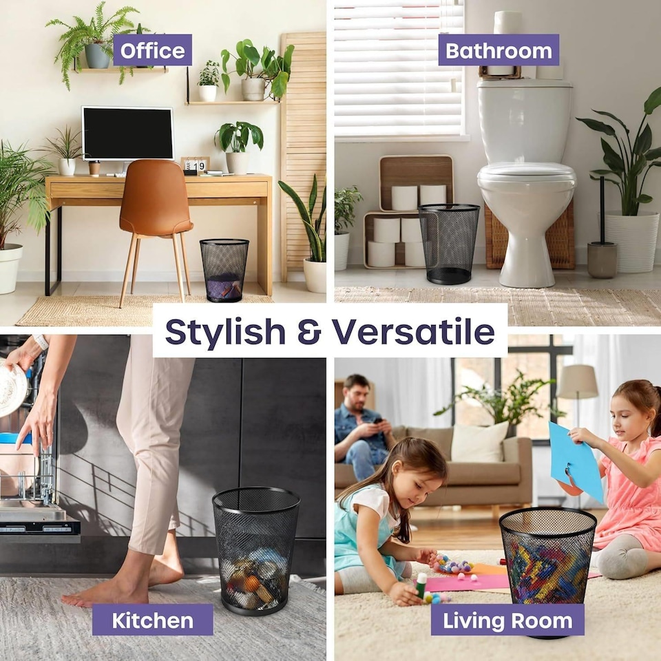image 1 of Dyzi 3 Pack Metal Mesh Waste Paper Bins For Home And Office 12L