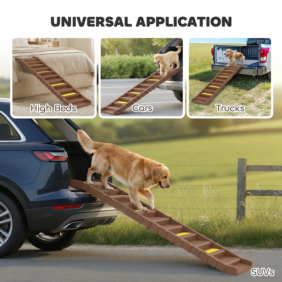 image 1 of PawHut Foldable Dog Ramp for Car, Non-Slip Dog Stairs for SUVs Truck