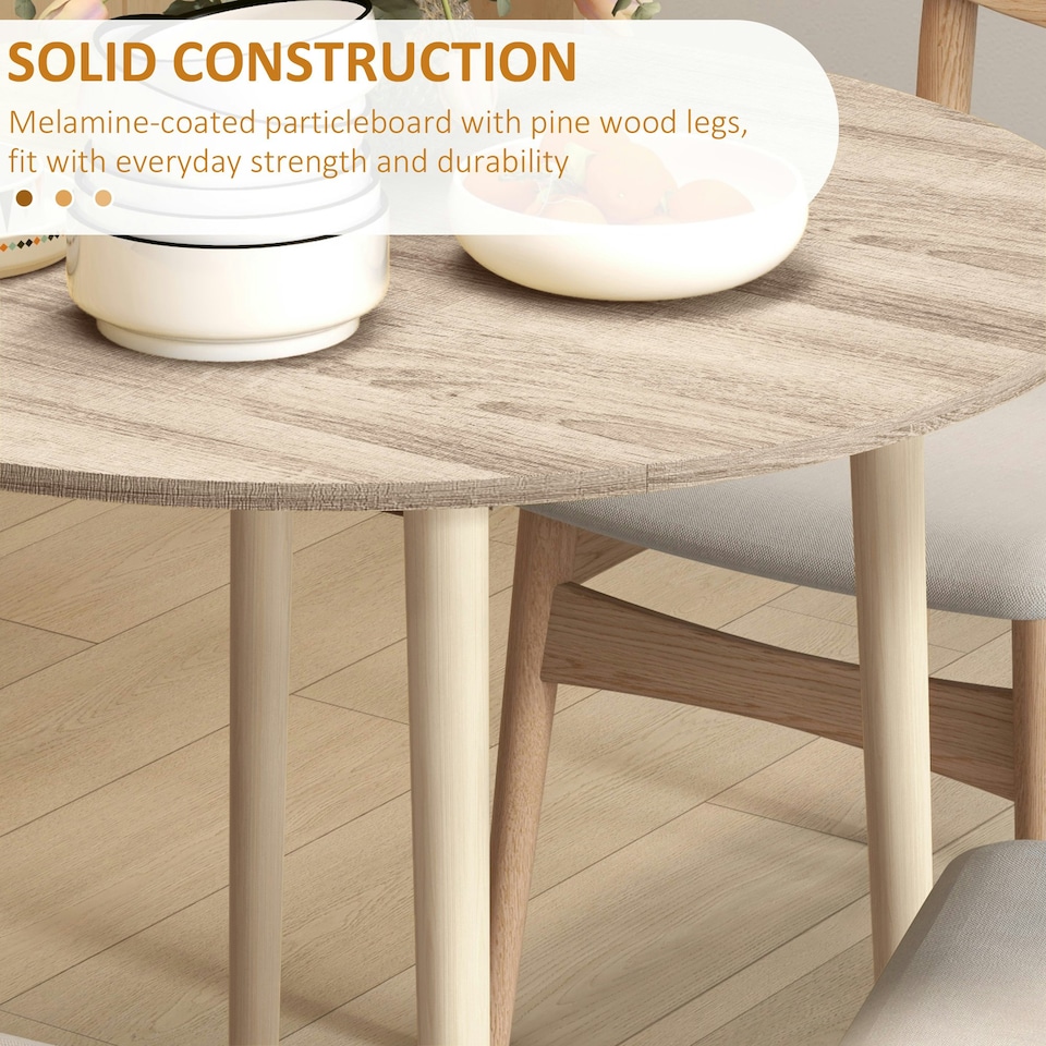 image 1 of HOMCOM Foldable Dining Table, Round Drop Leaf Table, Wood Legs, Grey