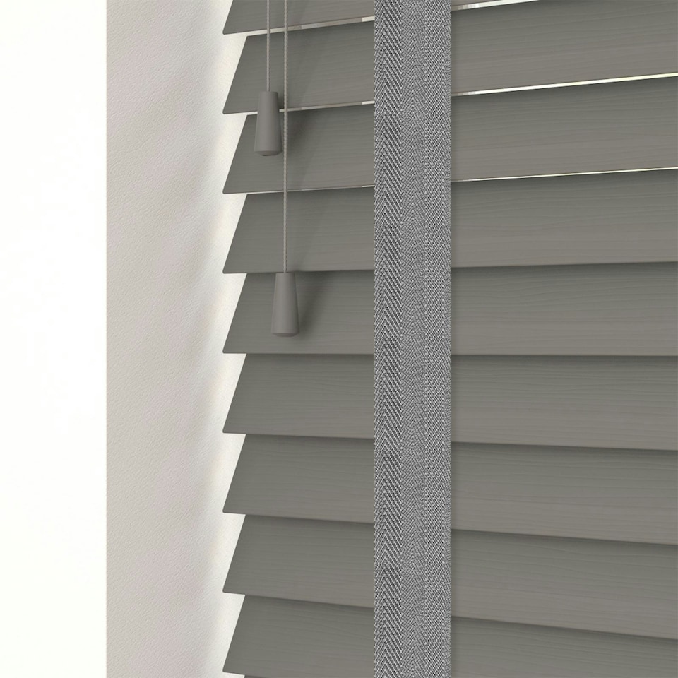 image 1 of 60cm Smooth Grey Faux Wood Venetian Blinds with Tapes (120cm Drop) Grey | Grey