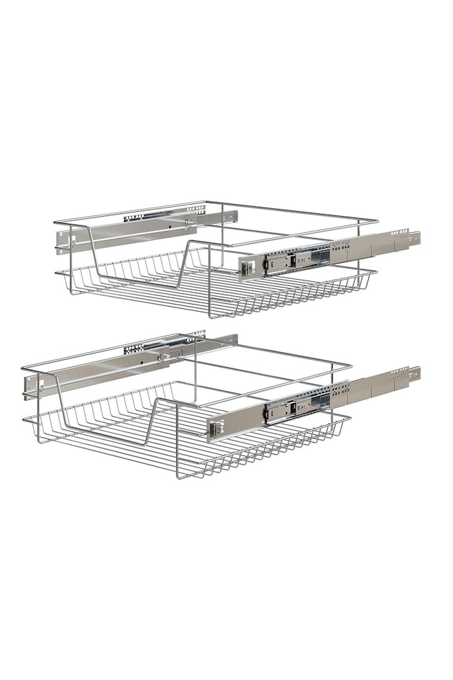 image 1 of Living and Home 2Pcs Metal Sliding Pull Out Wire Basket Organizer For 500mm Cabinet | Silver