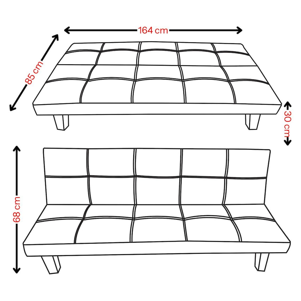 image 1 of 3-Seater Upholstered Sofa Bed Multi-Functional - 68x164x85cm | Black | Not provided | 1