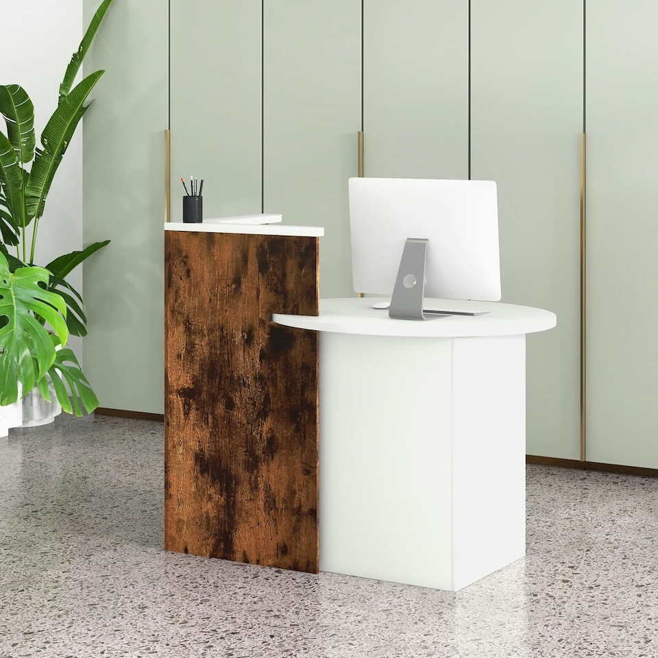 image 1 of COSTWAY Reception Desk with Lockable Drawer White White