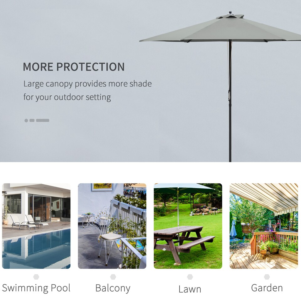 image 1 of Outsunny 2.8m Garden Parasol Umbrella, Round Outdoor Market Table Umbrella Sun Shade Canopy, Dark Grey