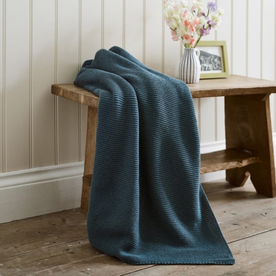 image 1 of Saunton Stitch Supersoft Yarn Dyed Knitted Throw