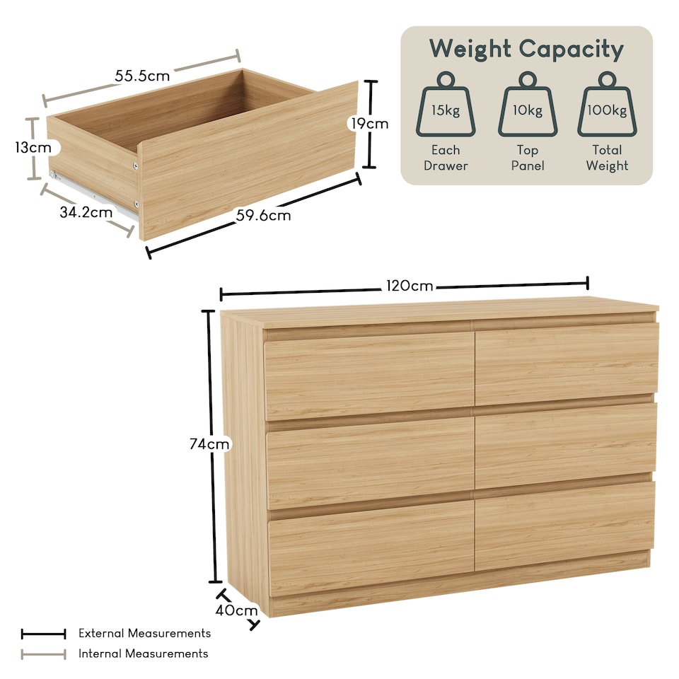 image 1 of Vida Designs Denver 6 Drawer Chest of Drawers Bedroom Storage, Pine