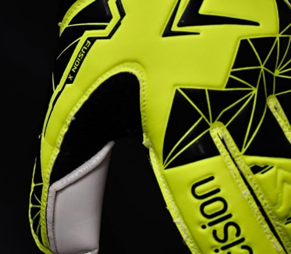 image 1 of Precision Training Fusion X Flat Cut Essential Football Kid's Goalkeeper Gloves, Fluo Yellow, 5