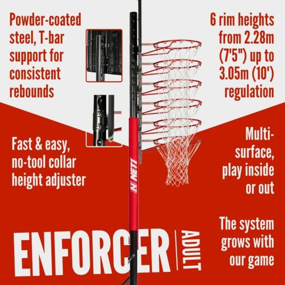 image 1 of NET1 Enforcer Basketball Hoop, 111 x 71 cm Backboard, Telescopic Height 2.28-3.05 m, 145 L Base, 12-Loop Net | Multi | BLACK | 4396