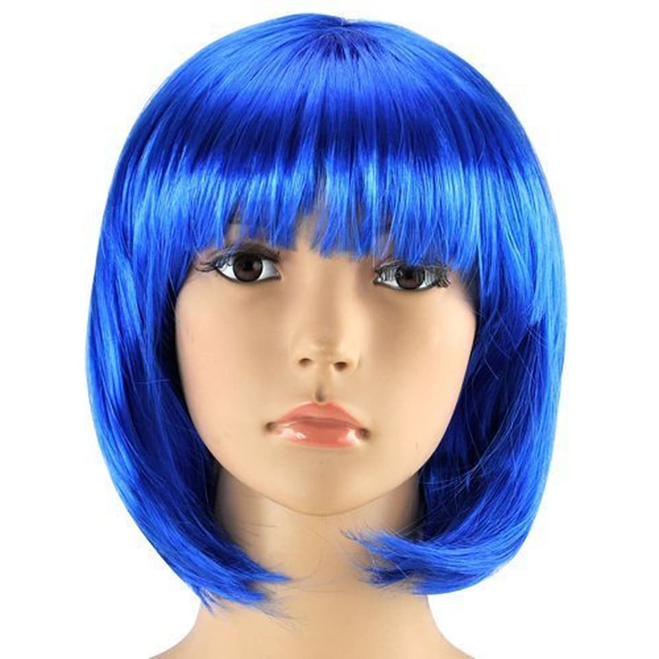 Women's Short Bob Cut Wig Straight Synthetic Hair Fancy Dress Costume Party Wig Elasticated Cap Reusable Soft Hairpiece Various Colours