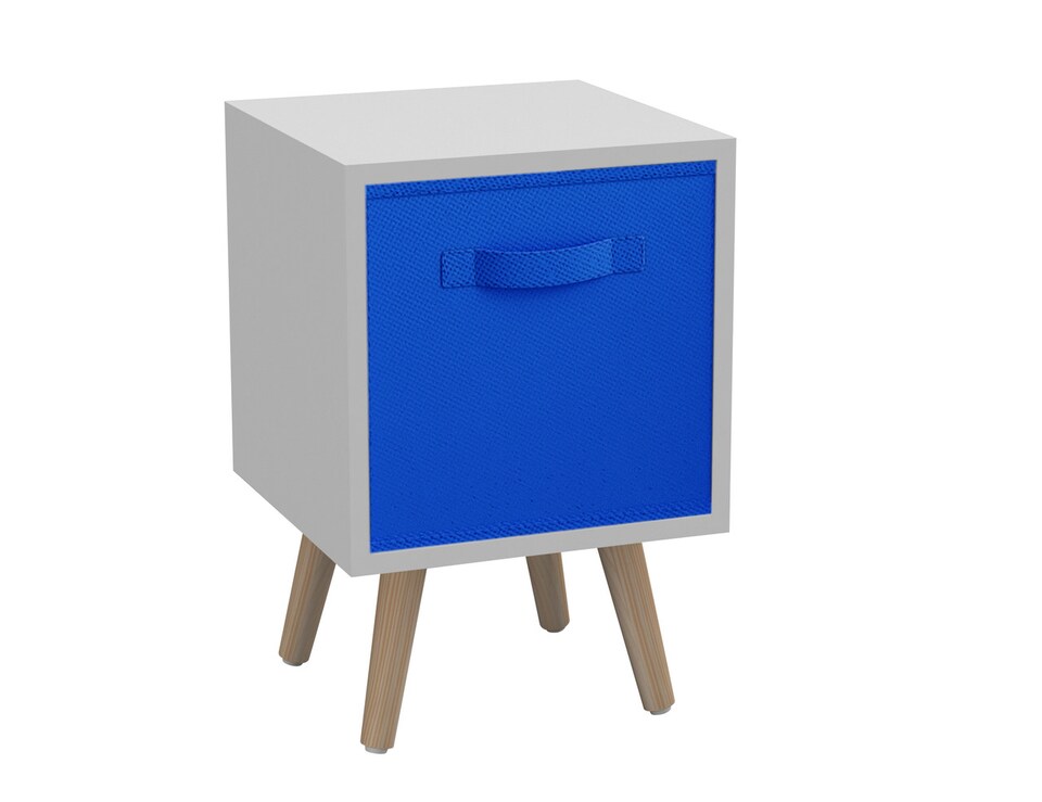 image 1 of White 1-Drawer Cube Shelving Unit with Scandinavian Legs | Blue | Dark Blue & Pine | 1