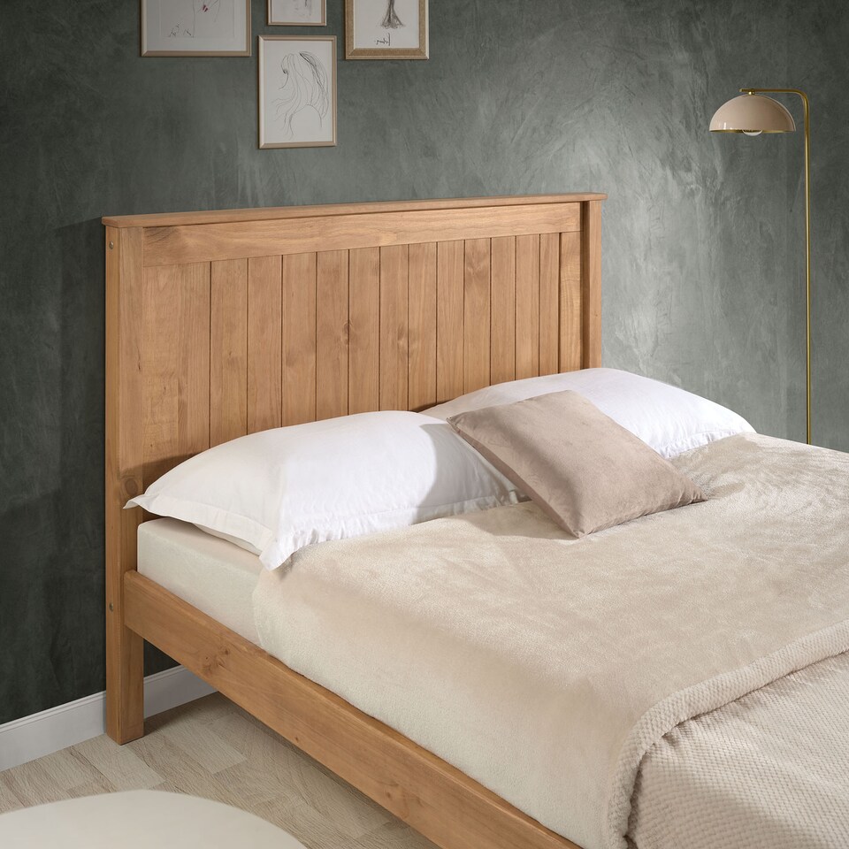 image 1 of 4ft6 Double Waxed Pine,Wood,Wooden High Foot End,Solid Panel Bed Frame.Shaker Style | Clear | Natural Pine | Double