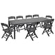 image 1 of Long Anthracite Garden Dining Table & Foldable Chairs Set Outdoor Furniture