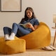image 2 of Kingston Cord Adults Bean Bag Chair and Pouffe, Ready Filled Beanbag and Footstool Ochre Yellow | Yellow | Ochre Yellow | 2