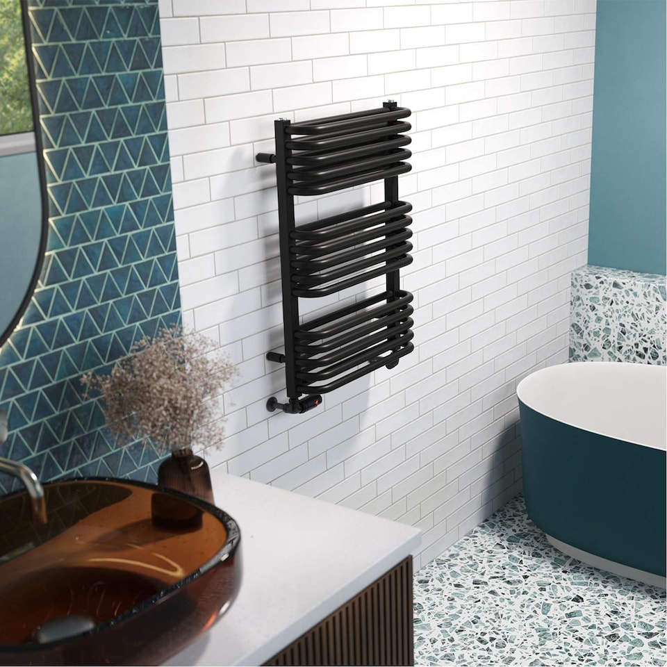 image 1 of Crossmoor Heated Towel Bathroom Radiator - Black - (H) 736mm x (W) 500mm