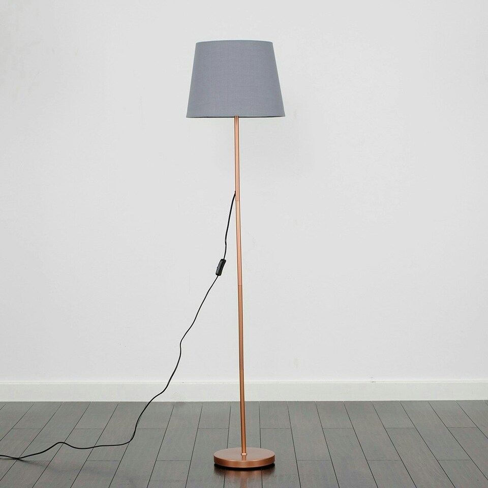 image 1 of ValueLights Charlie Copper Floor Lamp Grey Taper Shade & Bulb Grey