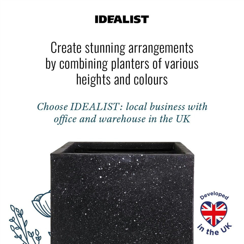 image 1 of Square Box Black Terazzo Light Concrete Garden Planter H50 L50 W50 cm, 128 ltrs Cap.