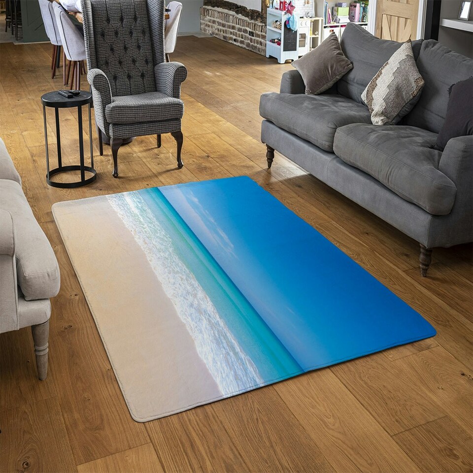 image 1 of Nature landscape view of beautiful tropical beach and sea in sunny day (Rug) Blue | S