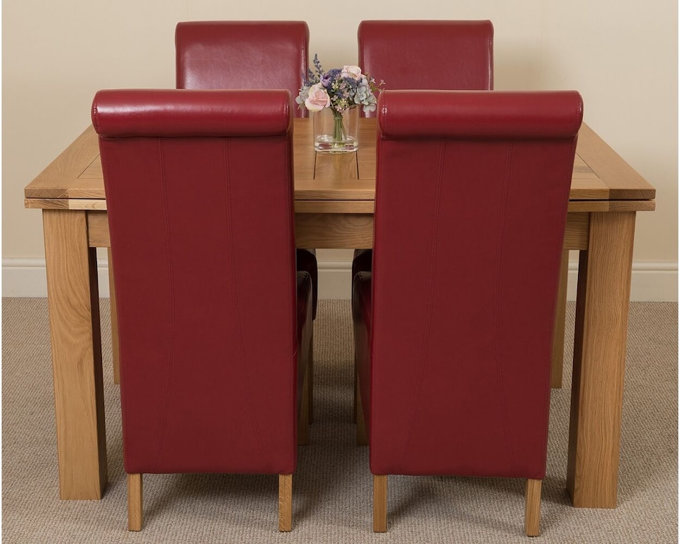 image 1 of Richmond 140-220cm Oak Extending Dining Table & 4 Montana Leather Chairs | Red | Red