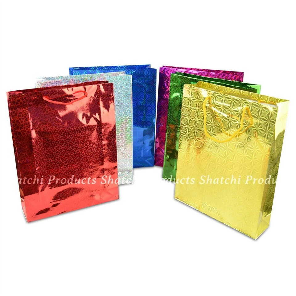 image 1 of 4 Assorted Large Holographic Decorative Paper Gift Bags Multi