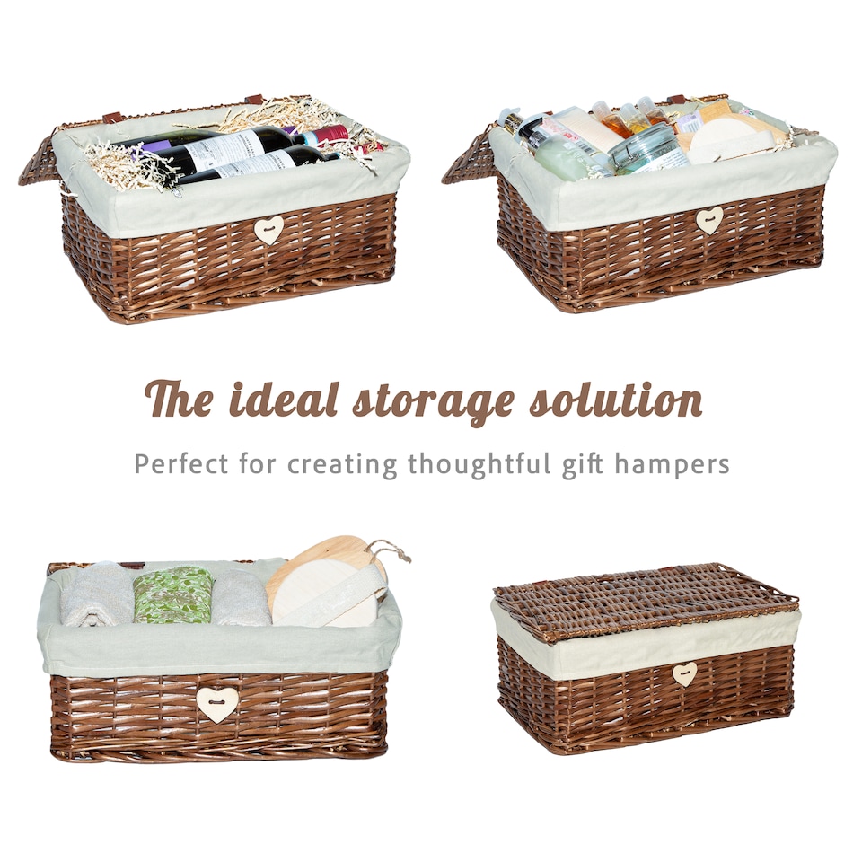 image 1 of Natural Wicker Storage Basket With Lid Underbed Storage Gift Basket (Brown, Medium)