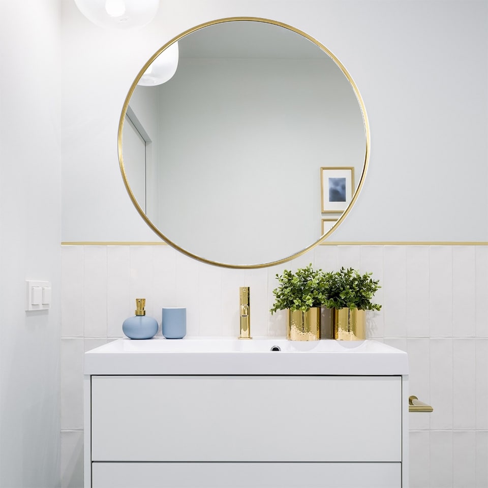 image 1 of Living and Home 70cm Nordic Round Bathroom Wall Mirror | Gold | 70cm