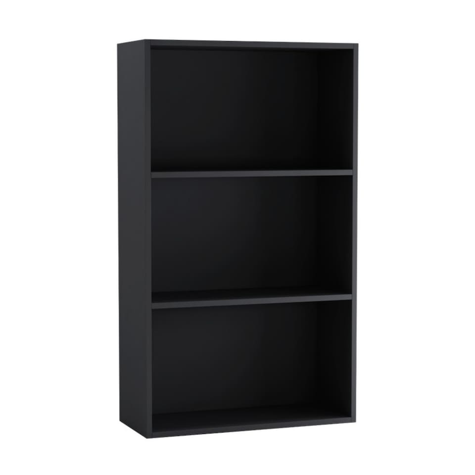 image 1 of Wide 3 Shelf Tier Wooden Bookcase Cabinet Storage Shelving Display Shelves Unit | Black | Black | 1