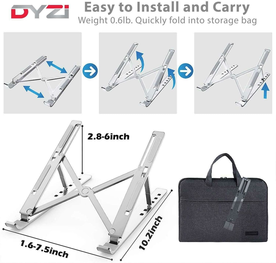 image 1 of Dyzi DYZI Adjustable Aluminium Laptop Stand Ventilated Holder 10 to 15.6 Inch Compatible
