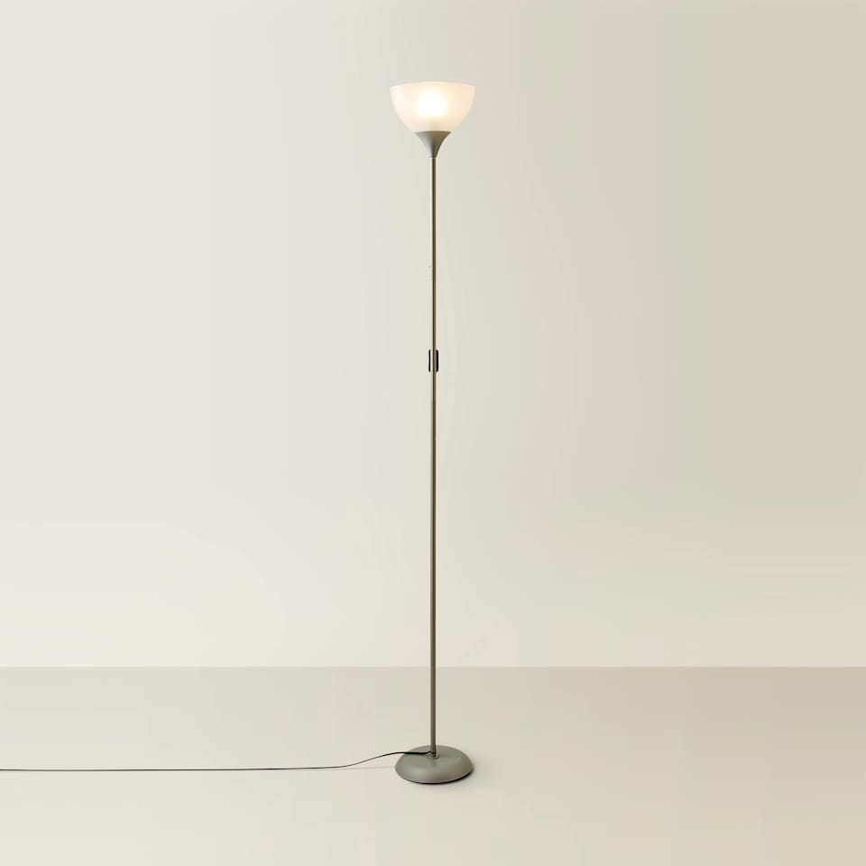 image 1 of ValueLights Dalby Chrome Single Uplighter Floor Lamp White Shade | Silver