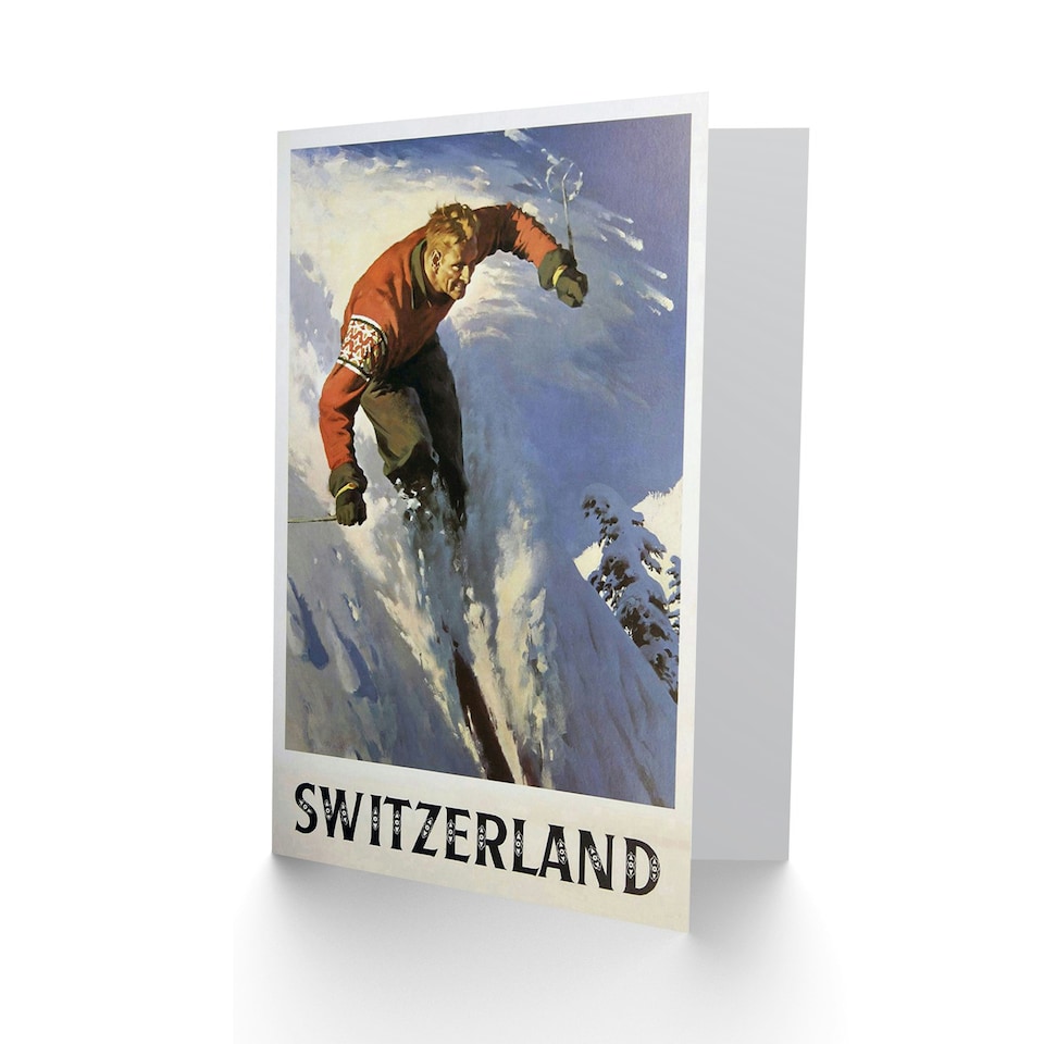 image 1 of Travel Switzerland Winter Sport Skiing Snow Skier Goodbye Card