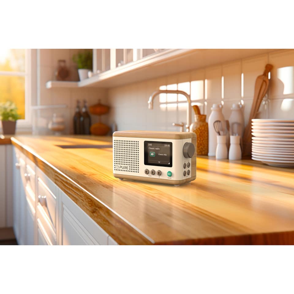 image 1 of Pure Classic Mini Portable Radio - Cotton White and Oak
