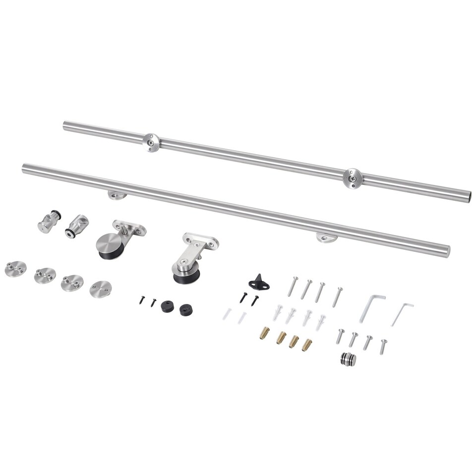 image 1 of HOMCOM Modern Sliding Barn Door Closet Hardware Track Kit Track System Unit | Silver | 200cm x 2.5cm