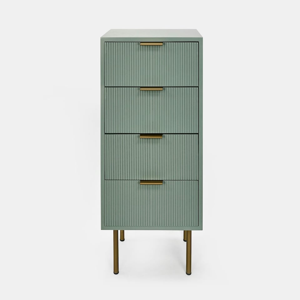 image 1 of OHS 4 Drawer Modern Ribbed Office Side Bedroom Nightstand Bedside Table Brown | Natural Wood