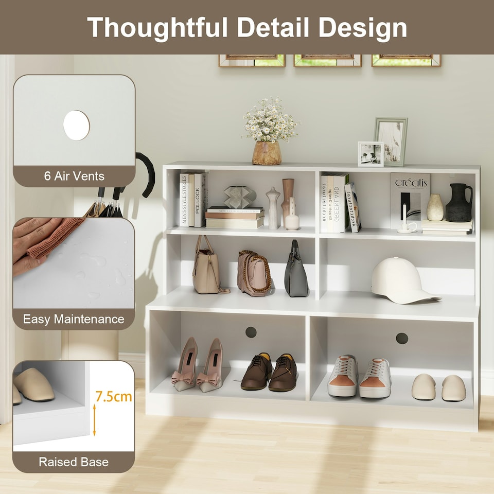 image 1 of COSTWAY Entryway Shoe Cabinet 2-in-1 Storage Shoe Bench White