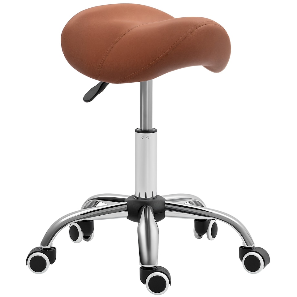 image 1 of HOMCOM Cosmetic Stool 360 Rotate Height Adjustable Salon Massage Spa Chair Hydraulic Rolling Faux Leather Saddle Stool Mobility, Brown
