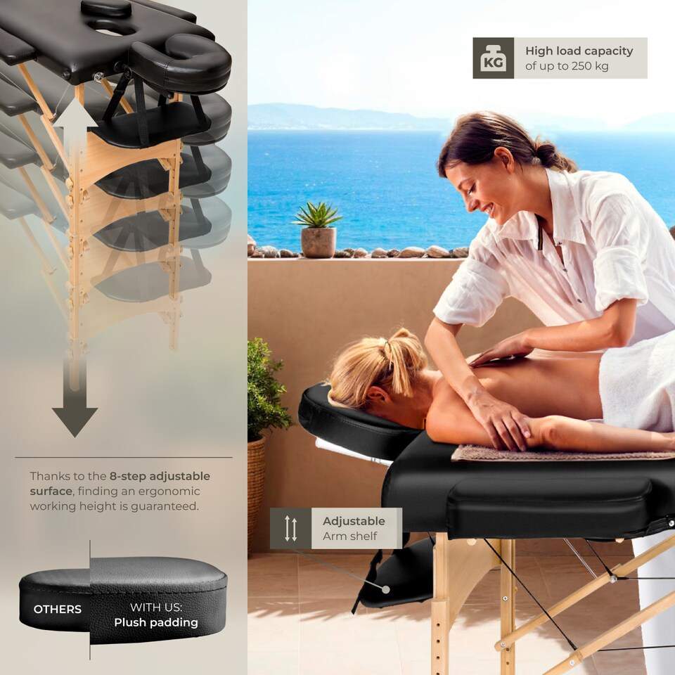 image 1 of Massage Table Daniel - 3-zones, carry bag, head and armrests, 5 cm thick padding | Black | black | 1